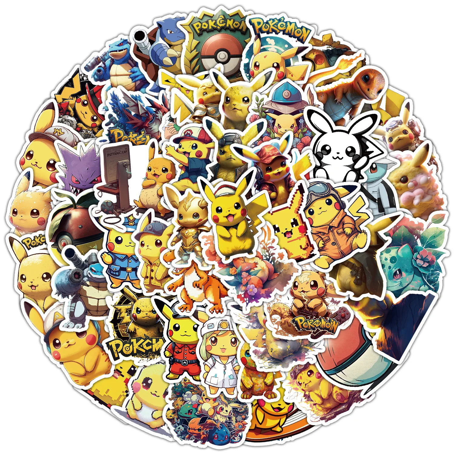 

50PCS Cute Pokemon Pikachu Cartoon Stickers for Water Bottles Phones Waterproof Creative Stickers Children Stationery Stickers