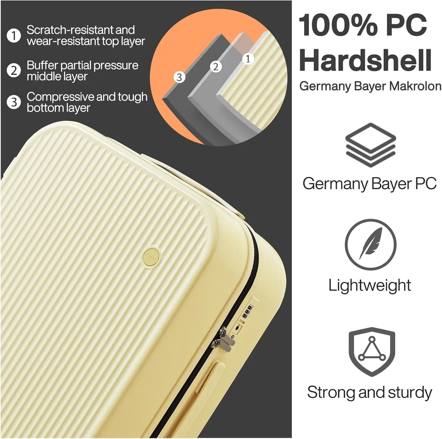 26 Inch Large Checked Luggage PC Hardshell Suitcases with Wheels for Travel Woman Men, Lark Yellow