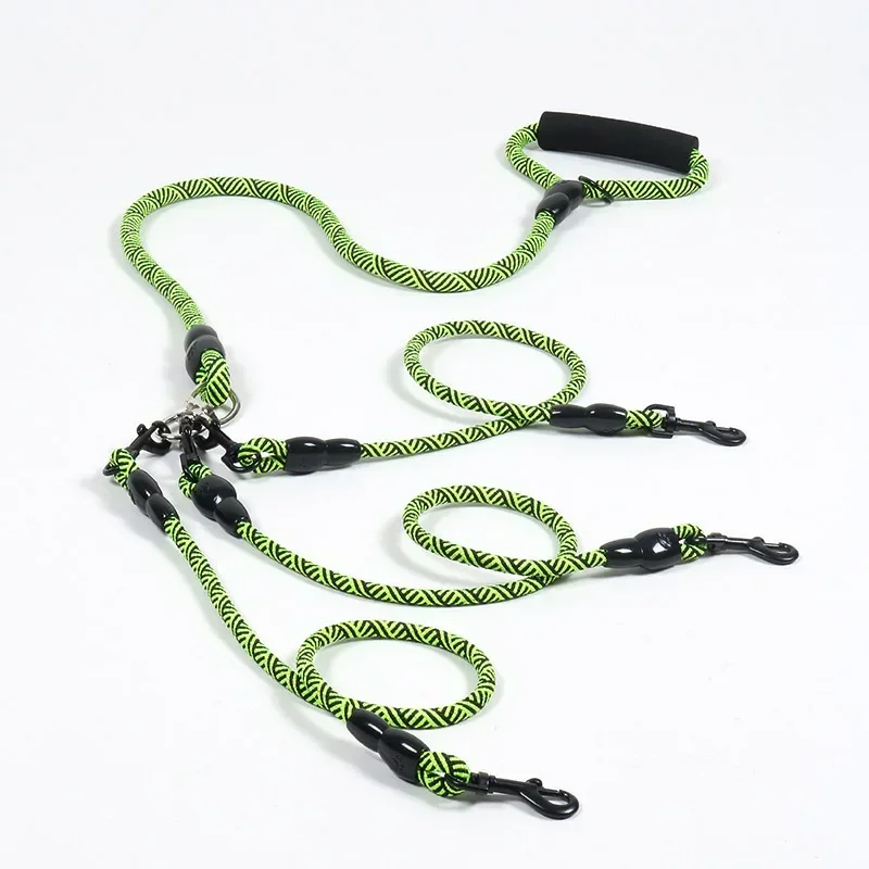 Nylon Weave Three Heads One Drag Three Dog Leash Round Rope Traction Pet Belt Dog Chain Strong Safety Lead Leash Foam Handle