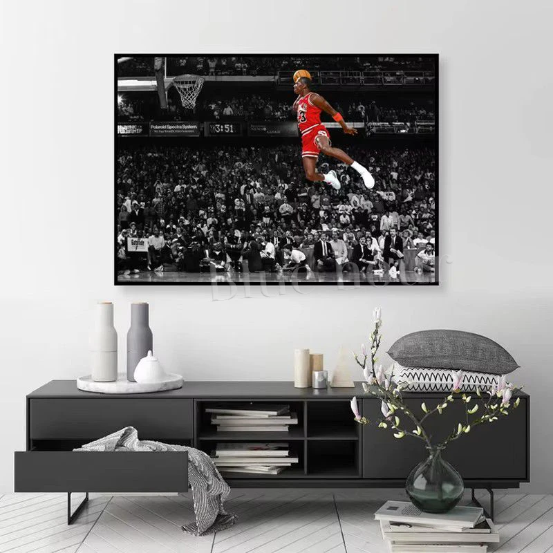 Basketball Poster MJ J-Jordan Slam Dunk Competition Picture Art Prints Teen Boys Room Wall Decoration Canvas Painting Boys Gift