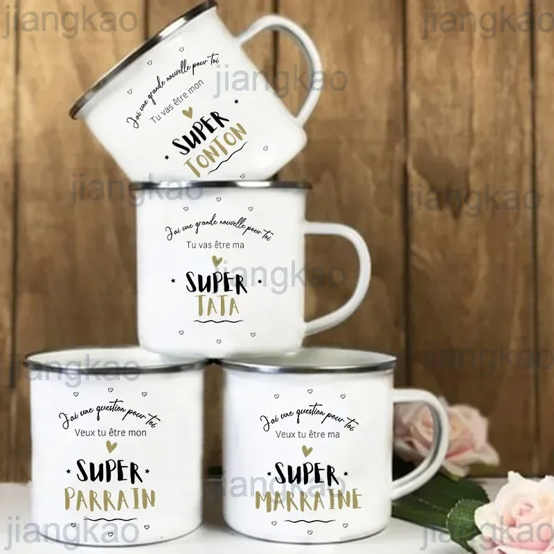 French Printed Enamel Mug Brother Friends Drink Milk Coffee Cups Pregnancy Announcement Mugs Best Idea Gifts for Tata Marraine