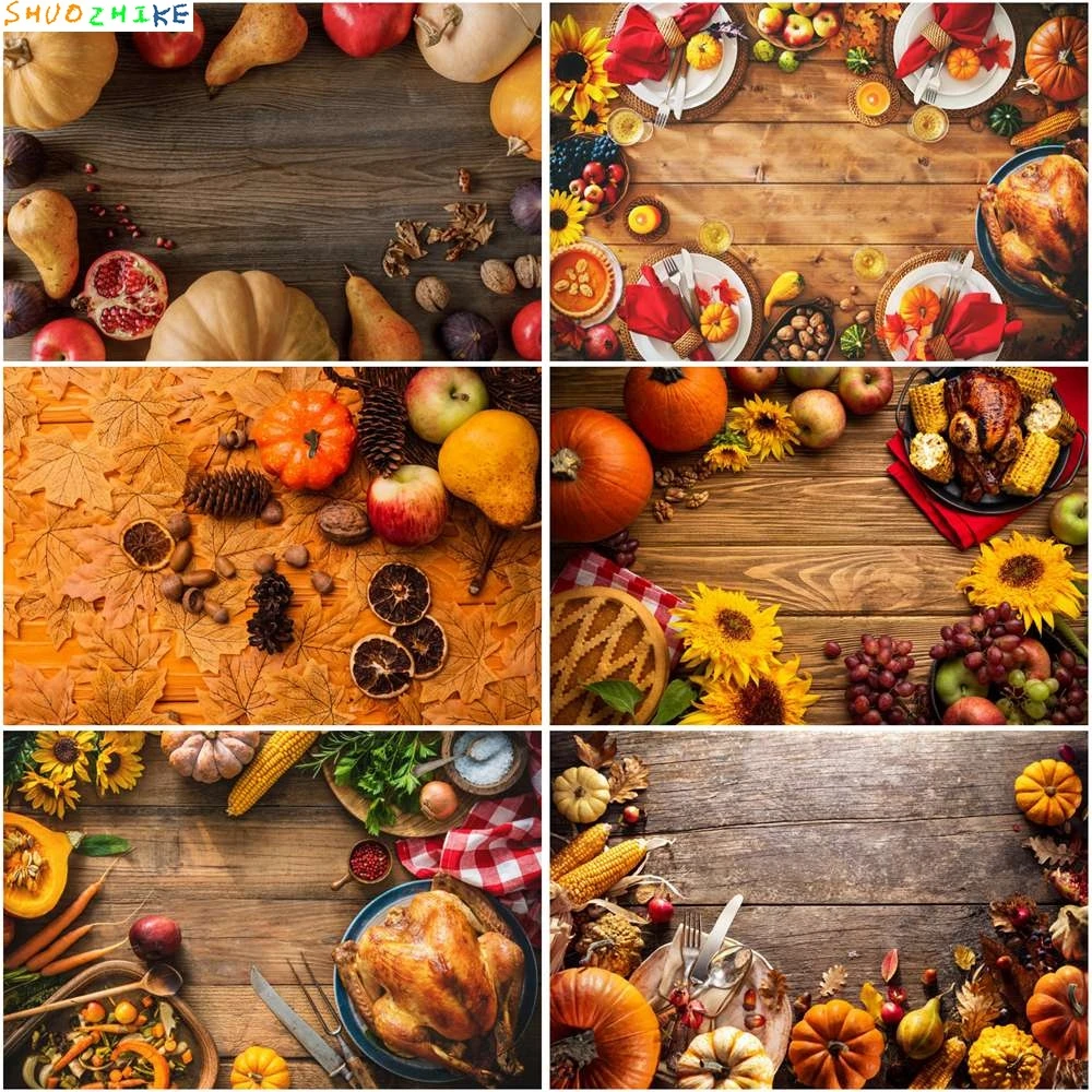 

Autumn Thanksgiving Decoration Photography Backdrop Custom Pumpkin Wooden Boards Farm Harvest Feast Celebration Photo Background