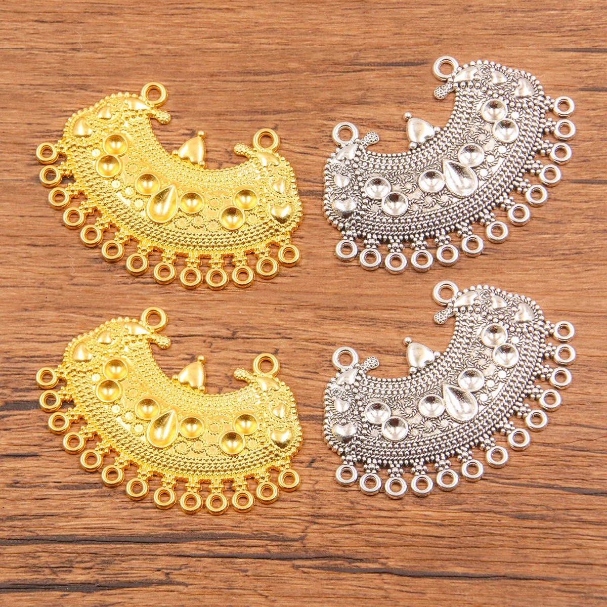 4PCS 37*55mm 2 Color Metal Alloy Hollow  Charms Famous Ethnic Style Porous Connector For Jewelry Making DIY Handmade Craft