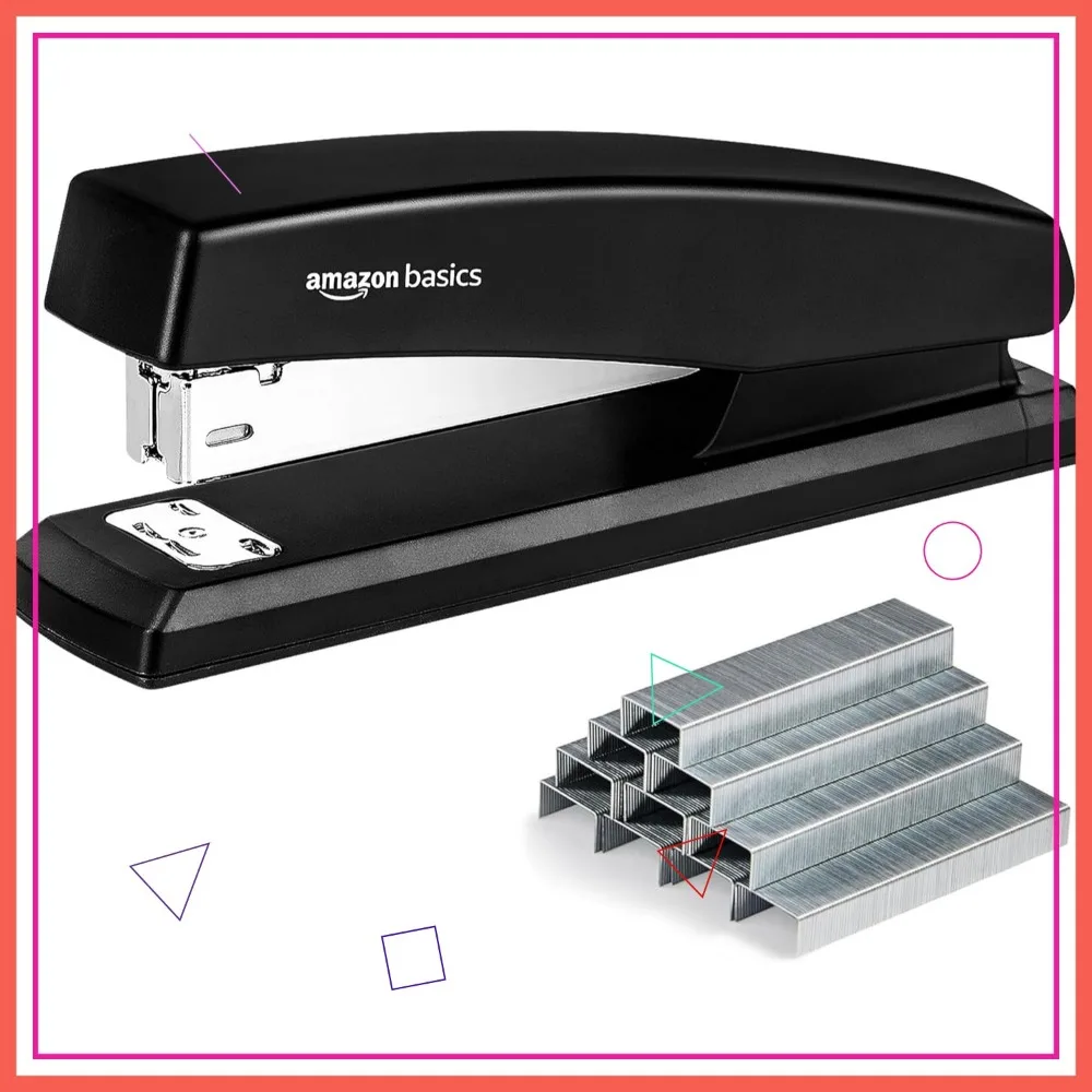 Heavy Duty Office Stapler with 1000 Staples, 25 Sheet Capacity, Non-Slip Black Design