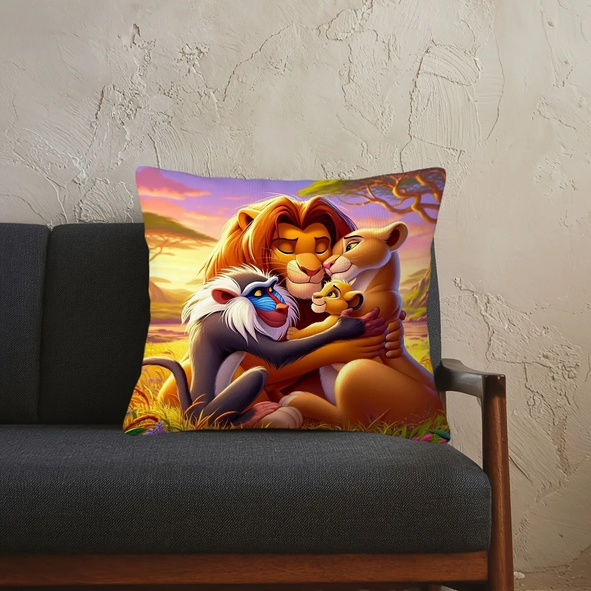 غطاء وسادة عائلي كرتوني مستوحى من Lion King: مثالي للمعجبين! غطاء وسادة أريكة، ديكور منزلي لغرفة النوم