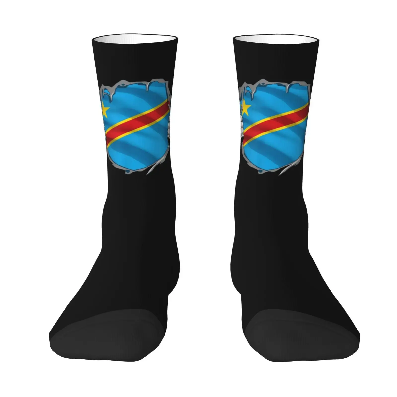 

Super Congolese Heritage Proud Congo Roots Flag Unisex Socks Vintage Style Funny Socks Gifts for Women Mens Novelty Crew Socks