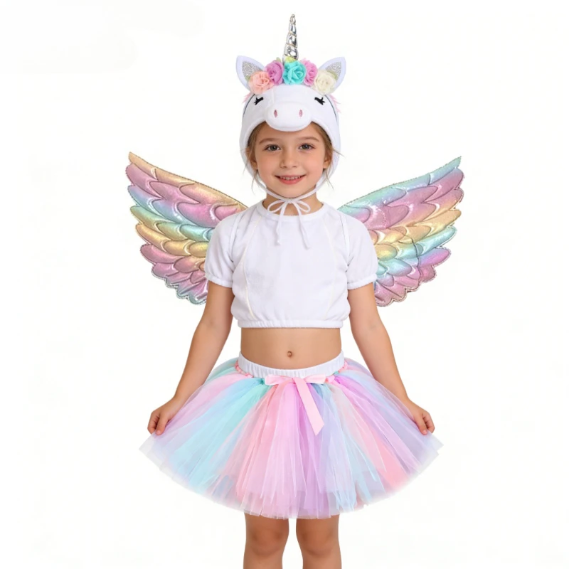 Ensemble jupe tutu licorne pour bébés filles, tenue de Noël et d'Halloween avec ailes, ensemble de jupes en tulle pour fête d'anniversaire des enfants