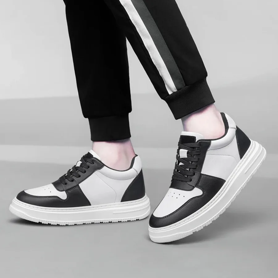 Zapatillas de deporte con elevador de cuero de moda de marca de lujo, zapatos informales cómodos y transpirables para hombre, plantilla con aumento de altura, zapatos de hombre con elevación de 8cm