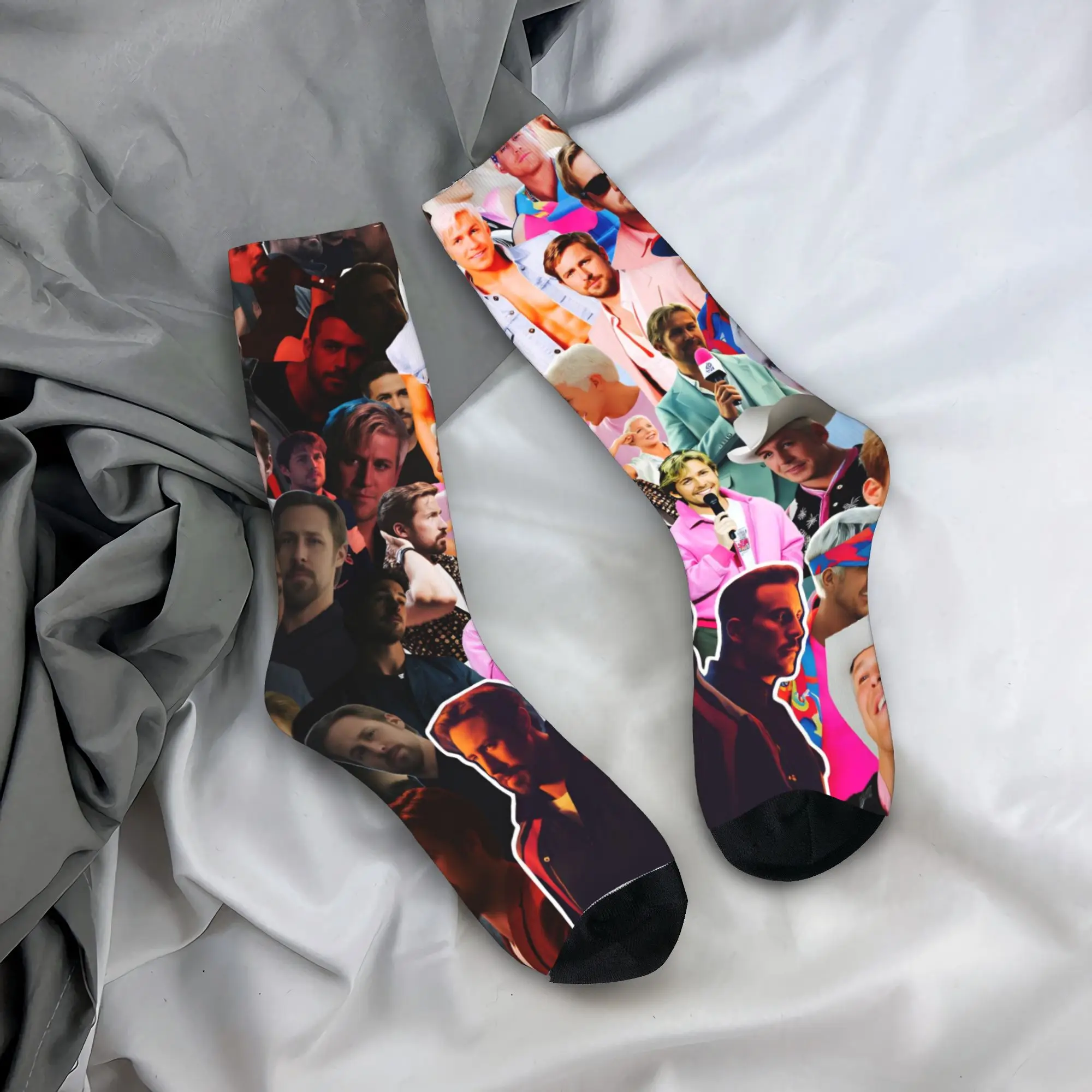 

Men Socks Ryan Gosling Collage Stockings Autumn Gothic Quality Socks Graphic Climbing Non Slip Socks