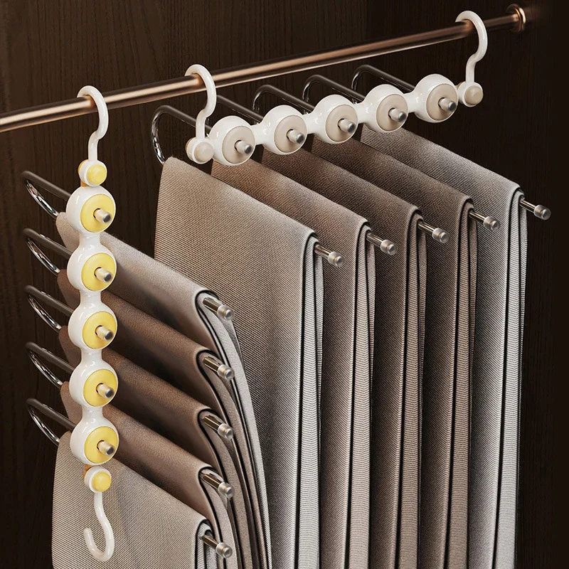 

5-Layer Pants Rack Stainless Steel Clothes Hanger Non-slip Scarf Ties Jeans Trousers Hanger Wardrobe Space Saving Organizer