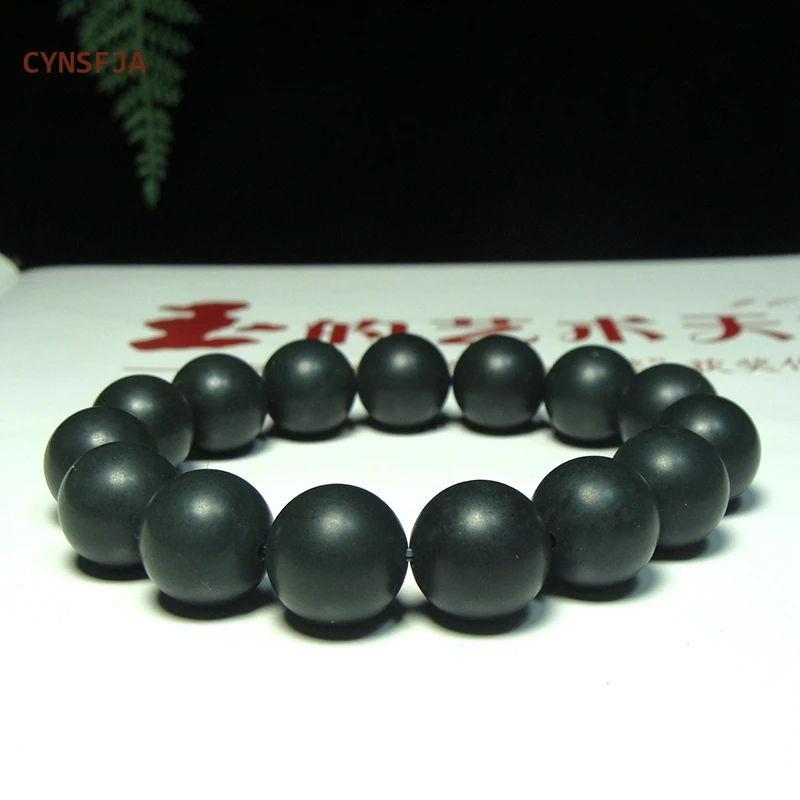 CYNSFJA New Real Rare Certified Natural Hetian Nephrite Jade Men's Lucky Jade Bracelets 14mm Dark Green High Quality Best Gifts