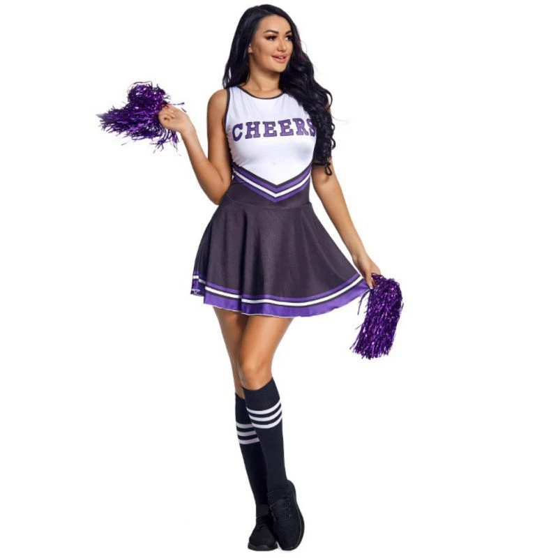 Girls Cheerleading Costume Sleeveless Dance Uniform Lady Cheerleader Outfit Round Neckline Letter Print Dress Flower and Socks