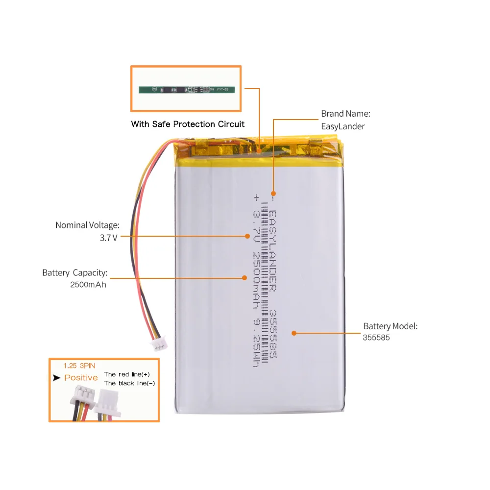 3-Wire 3.7V 2500mAh 315586 Rechargeable Lithium Li-ion Polymer Battery