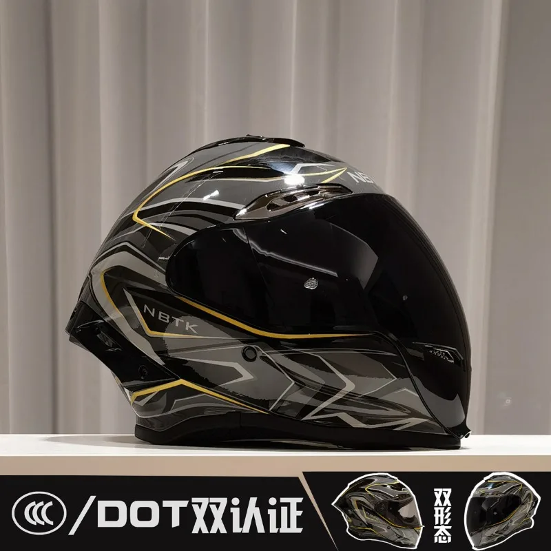 DOT Certified Double Lens Motorcycle Helmet with Large Tail Wing and Ventilated Motorcycle Riding Full Helmet for All Seasons
