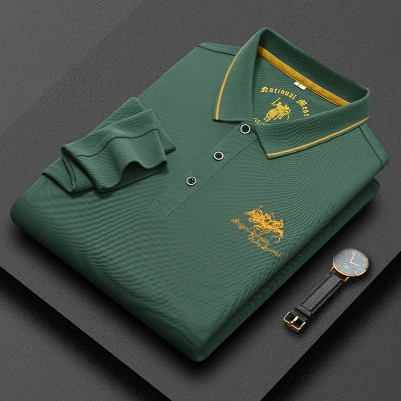 New Luxury Brand Men\'s Exquisite Embroidery Long Sleeved Polo Shirt Spring Autumn Fashion Casual Lapel T-Shirt Men\'s Clothing