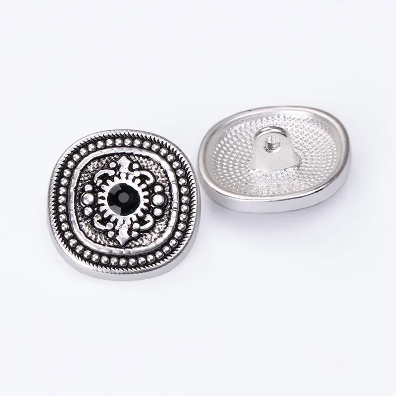 Vintage-Strass-Quadrat-Metallknöpfe, Schaftrücken mit schwarzem Edelstein, Gold- und Silberton, zum Basteln, Nähen, DIY, 6 Stück, Packung 18/23 mm – Detail 5