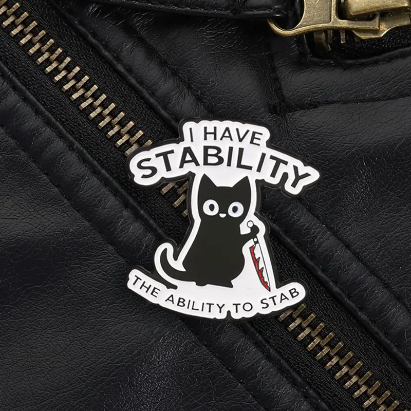 Black Cat Holding Bloody Knife Enamel Pin Dark Sarcastic Humor Stability Ability To Stab for Denim Jackets Backpacks Alt
