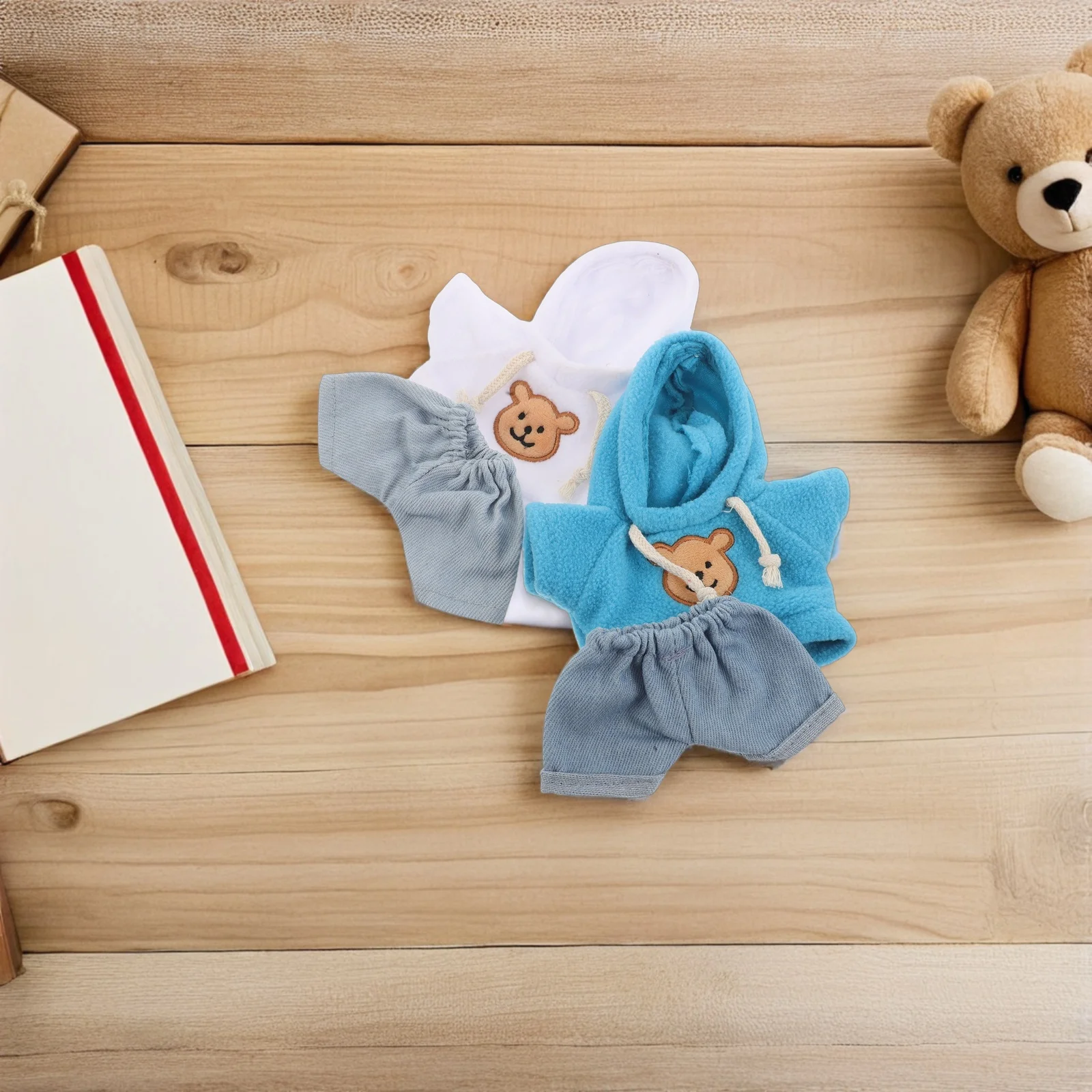 Conjunto de ropa de oso con capucha, pantalones vaqueros de 20Cm, animales de peluche, cómodo Kit de ropa de oso de algodón, 4 Uds.