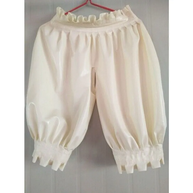 

Латексный резиновый облегающий костюм на Хэллоуин, вечерние клубные косплей, 0,4 мм, белые шорты с цветочным узором ручной работы