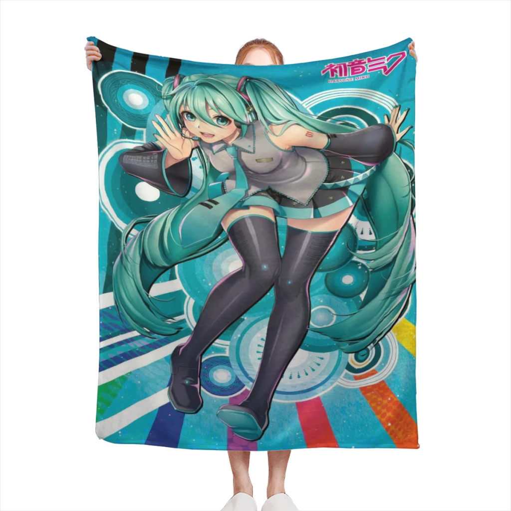 

Kawaii Anime Hatsune Miku Cute Custom Blanket Sofa Bedroom Bed Home Office Nap Blanket Car Travel Picnic Blankets Gift