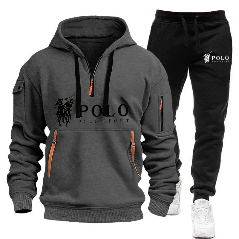 2026 Herbst/Winter Neues Herren-Freizeitset Modisches Outdoor-Wander-Outfit Winddichter Warmer Herren-Hoodie und Hose Zweiteiliges Set – Detail 12