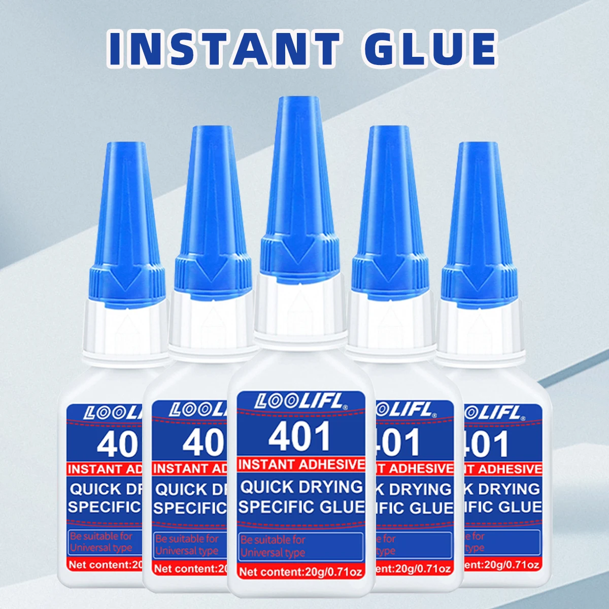 LOOLIFL 401 Sekundenkleber 20g Sofortkleber Extra Stark Dauerhafte Haftung für Alle Reparaturzwecke Metall Kunststoff Holz Handwerk Schuhe