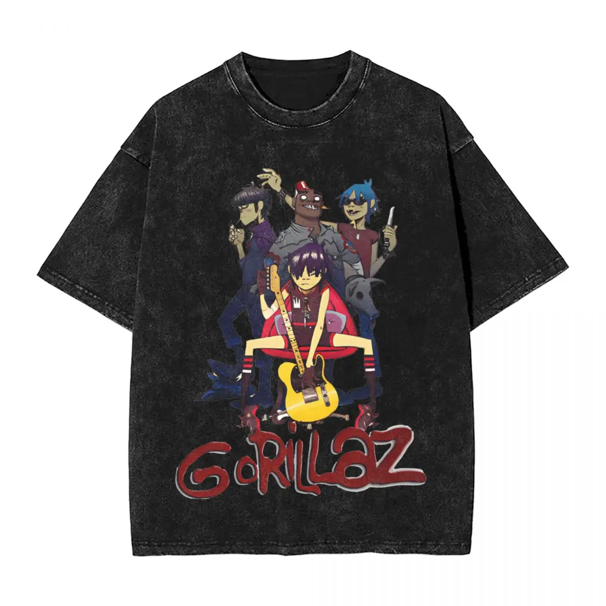 Gorillaz Music Band Washed T Shirts Streetwear T-Shirt Gothic Hip Hop Tees for Men Women Short Sleeve High Street Summer