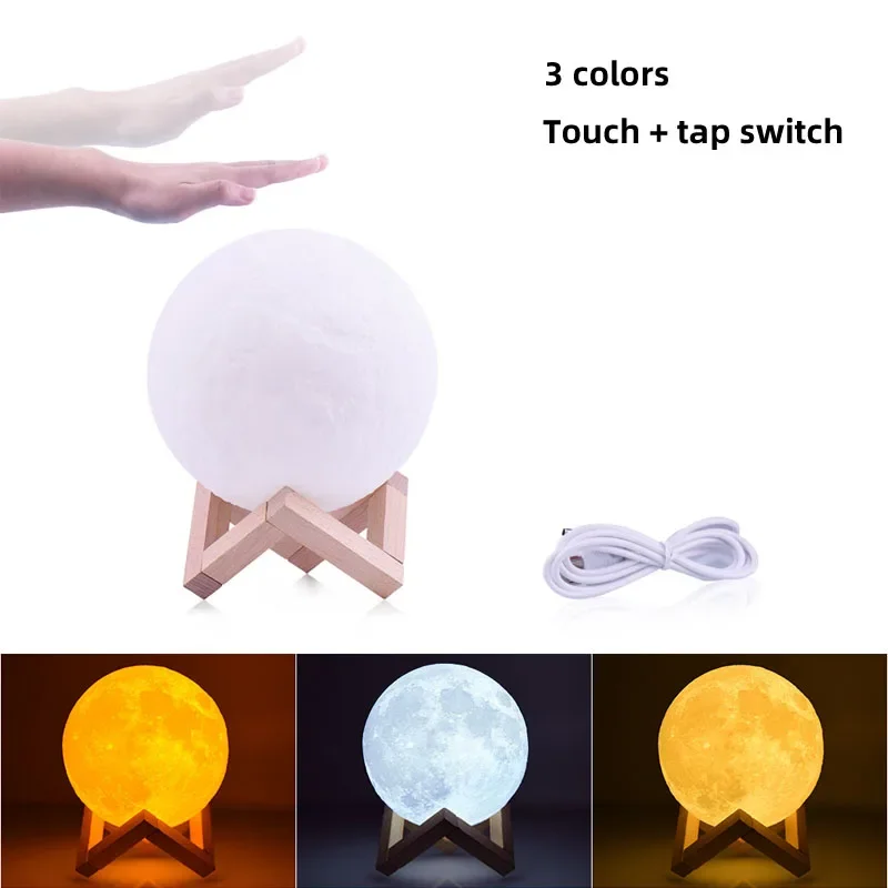 Swayboo stampa 3D 16 colori telecomando Touch Moon Light LED ricarica Night Light Festival Atmosphere lampada da comodino