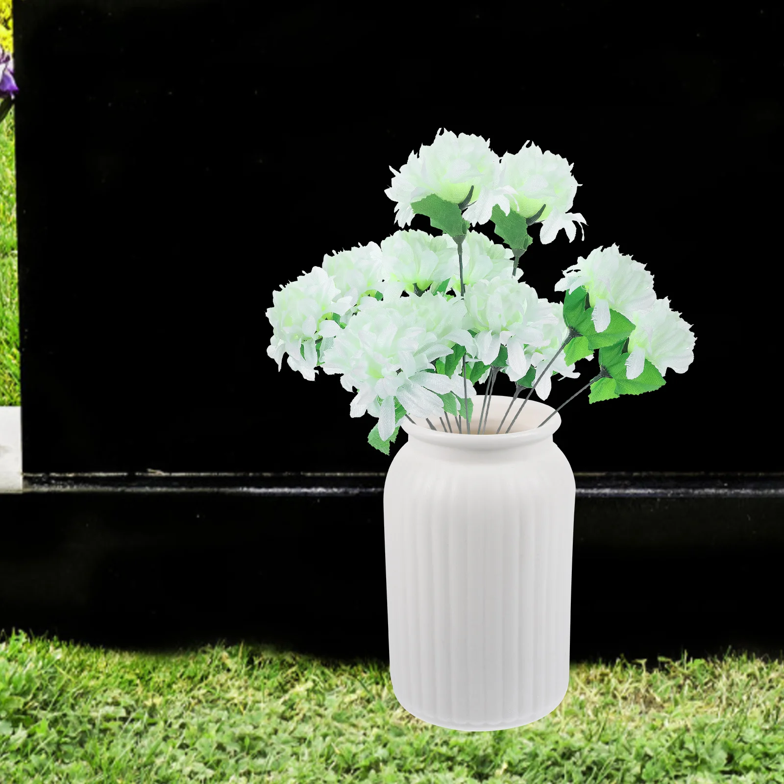 

4 Burgundy Artificial Chrysanthemum Flowers Cemetery Decoration Outdoor Grave Headstone Tribute Realistic Long Lasting