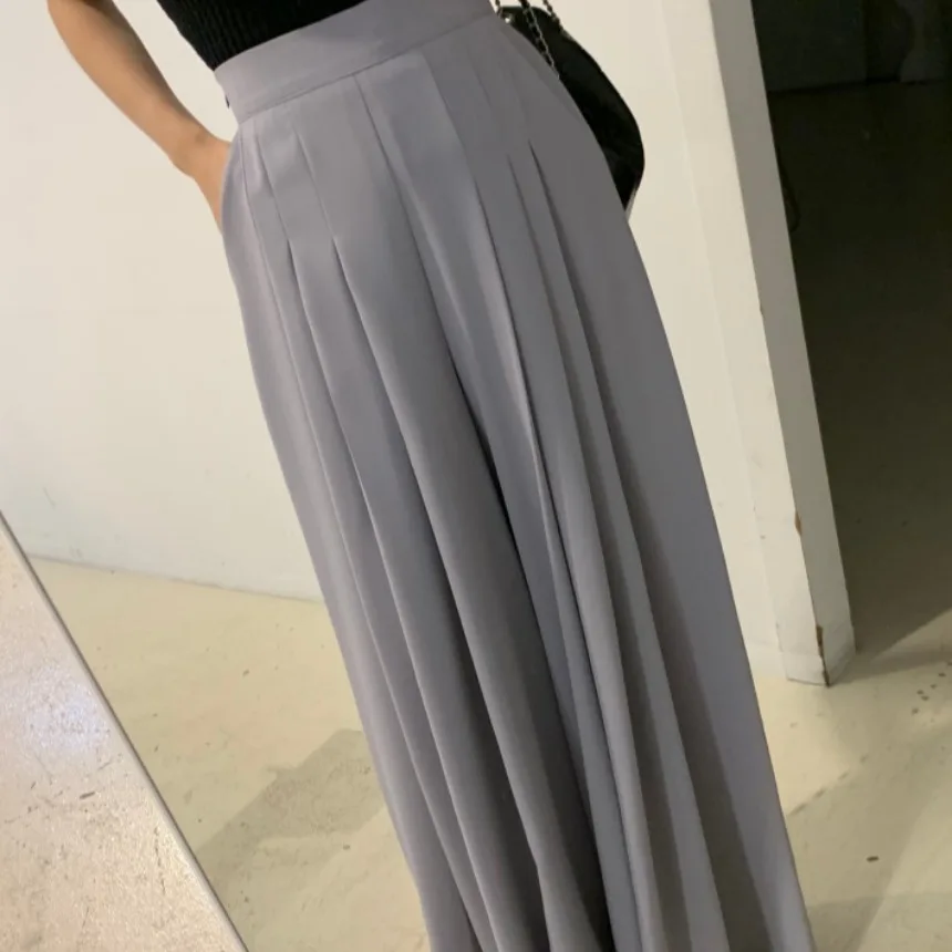 Fashionable Casual Style Pleated Loose Midi Skirt Pants Summer 2026 Korean Design Sense Asymmetrical Women's Pants