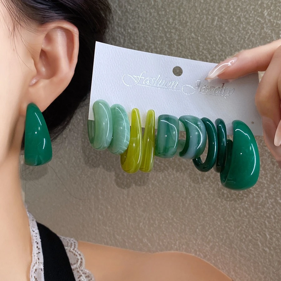 Acrylic Smudge C-shaped Water Drop Round Earrings for Women Sweet Fashion Simple Stud Earrings Luxury Designer Jewelry Sets