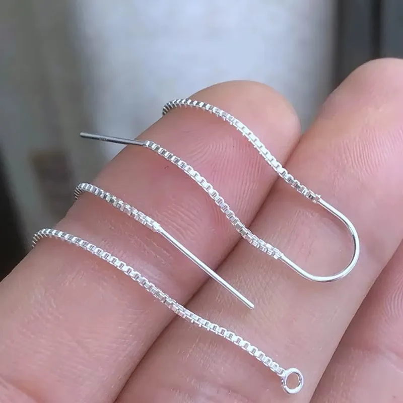 925 Silver Earrings U-Threader DC Cable Chain Sterling Silver Box Chain Drop w/Ring Loop Ear Components Jewelry Findings