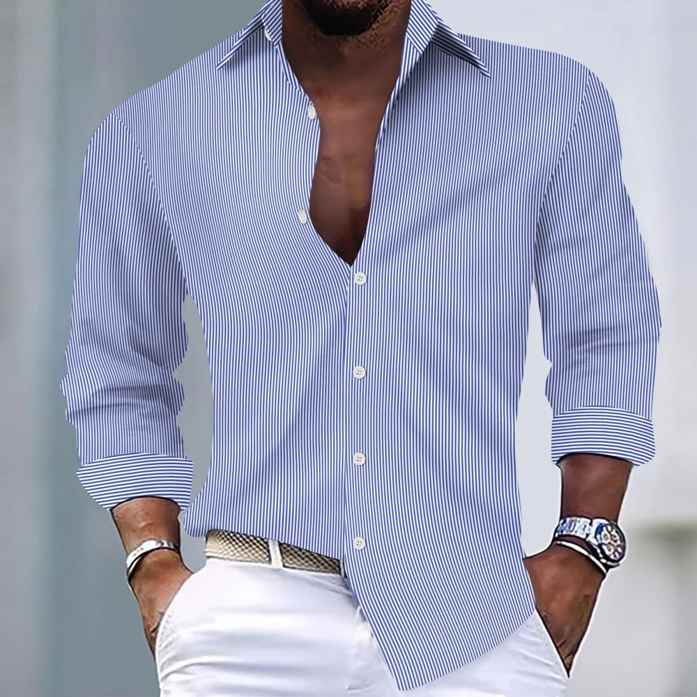 

New men's spring/summer casual collar button-down shirt, classic retro long-sleeved casual daily wear clothing, fast shipping