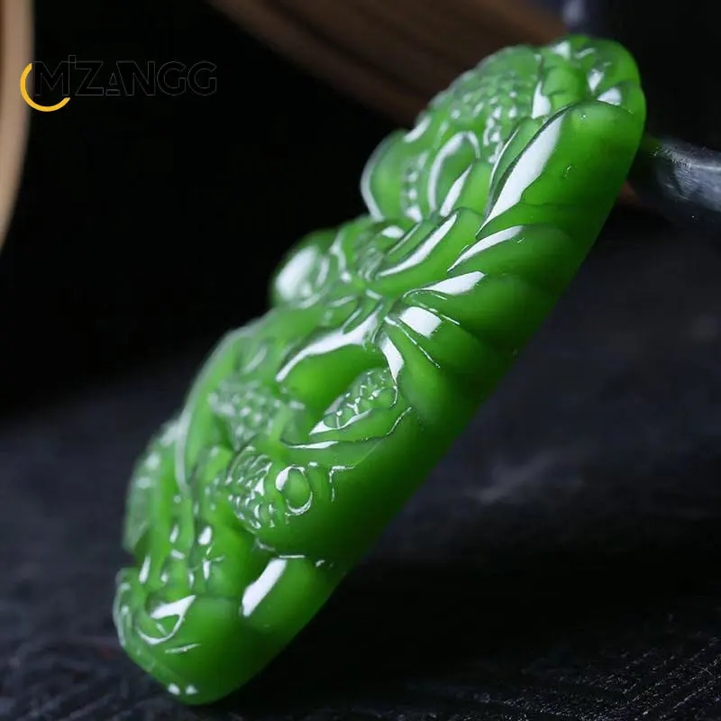 Natural Green Hetian Jade Dragon Pendant Hand-carved Jade Necklace Personalized Charm Jewelry Auspicious Gift for Men and Women