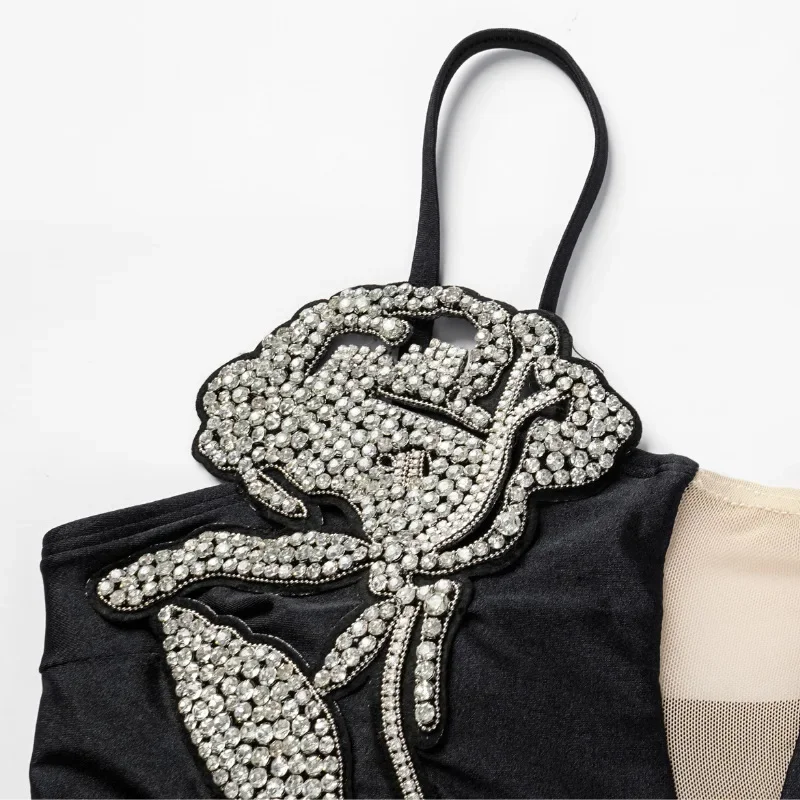 Abito da spiaggia da donna in costume da bagno intero in cristallo Maillot in nero