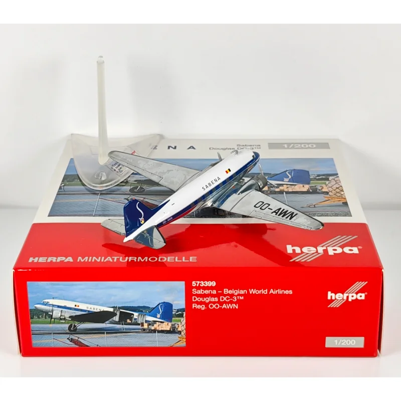 เฮอร์ปา ไดแคสต์ รุ่น DC-3 OO-AWN เครื่องบินบีลิซาร์ของเล่นสะสมตกแต่ง ทำจากโลหะผสม ขนาด 1/200