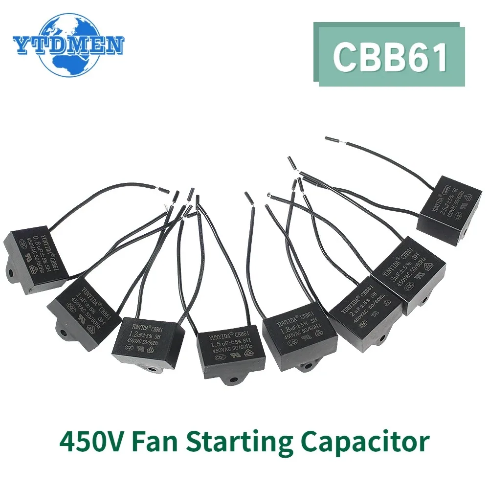 5PCS CBB61 Capacitor 450vac Fan Starting Capacitors 450V 0.8uF 1uF 1.2uF 1.5uF 2uF 3uF 4uF 4.5uF 5uF 6uF 7uF 8uF 10uF