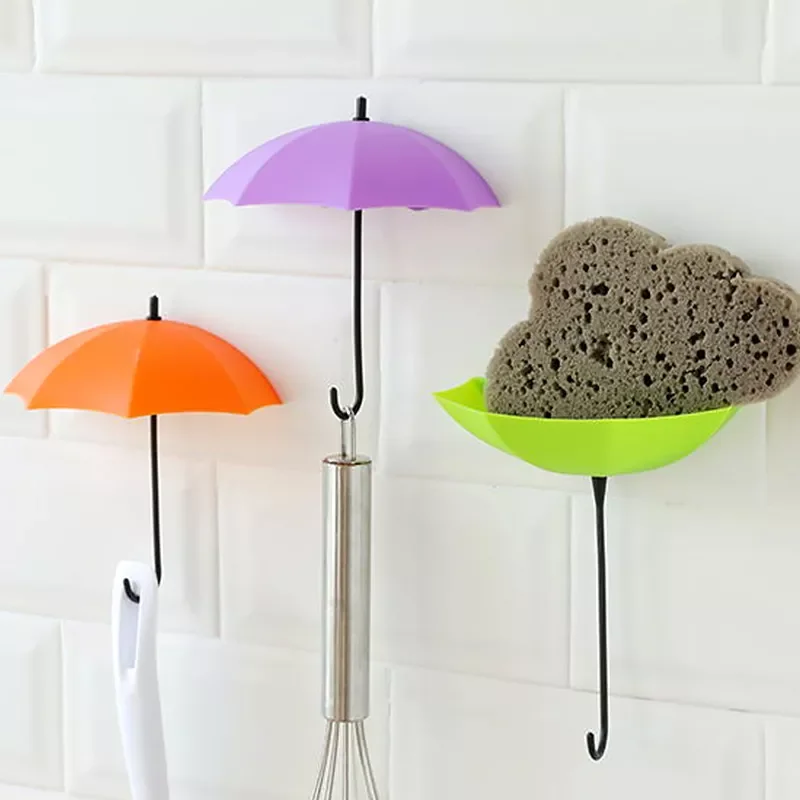 

3pcs/lot Non-Marking Punch-Free Umbrella Hook Self-Adhesive Hook Wall Door Clothing Hanger Key Hanger Hook Bathroom Kitchen Rack