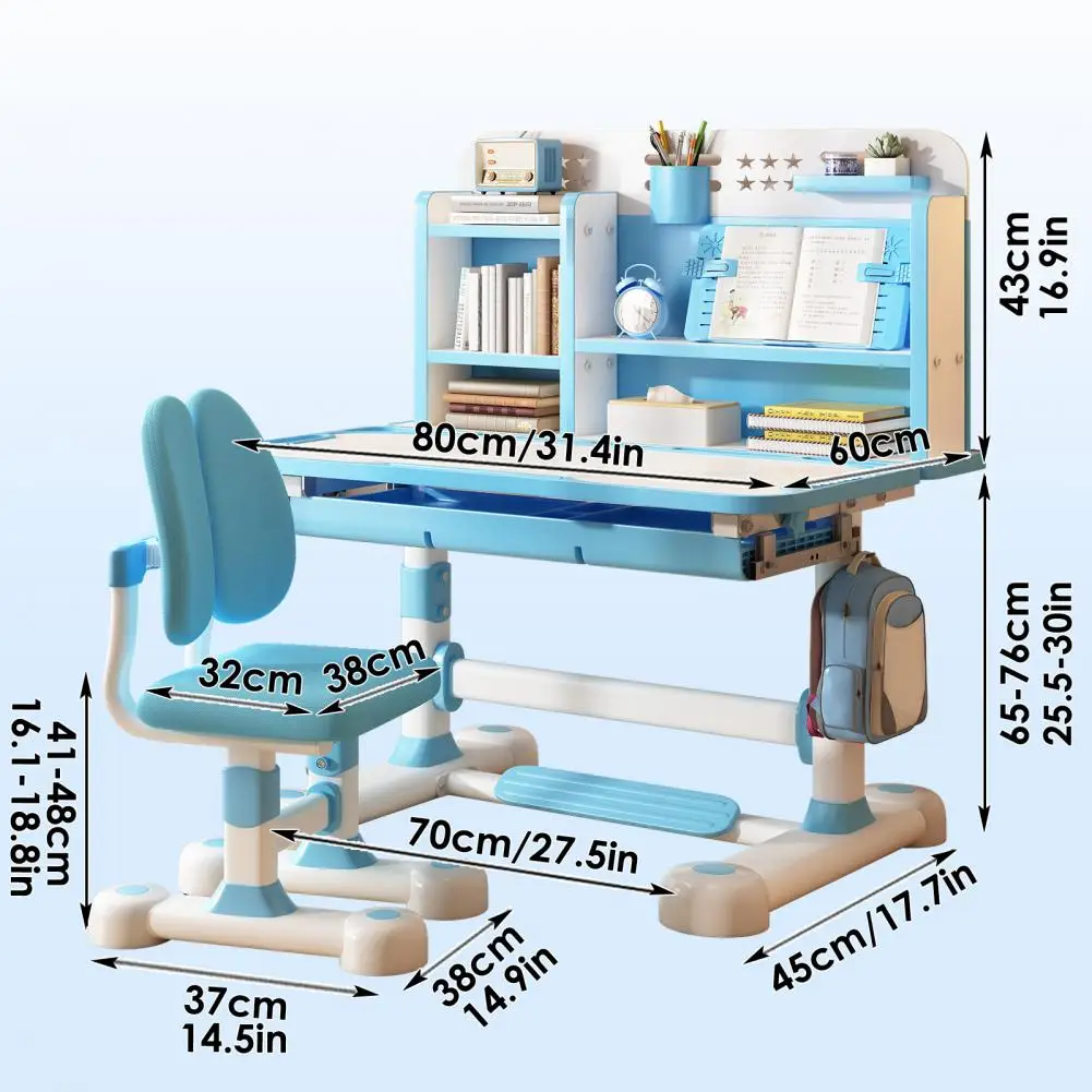 2 stks/set Kids Studie Bureaustoel Set, In Hoogte Verstelbare Kinderen School Studie Tafel Stoel Set met Zitcorrector, Ergonomische De