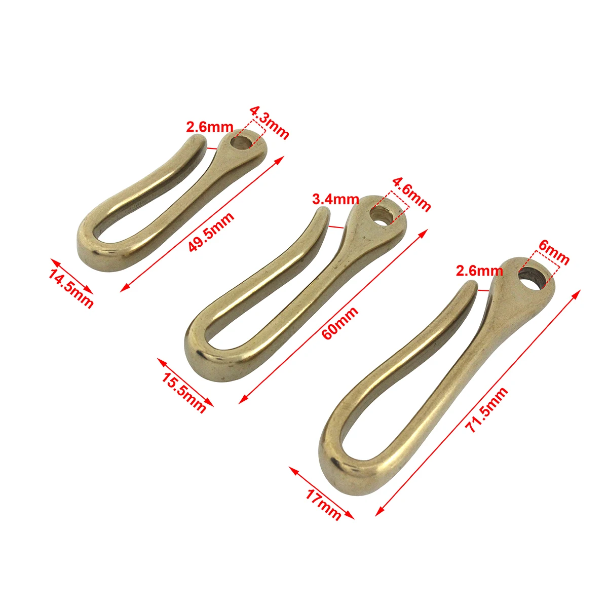 5pcs Solid Brass Belt U Hook Fob Clip Keychain Retro Vintage Key Ring Keychain Wallet Fish Hook 3 Sizes Available