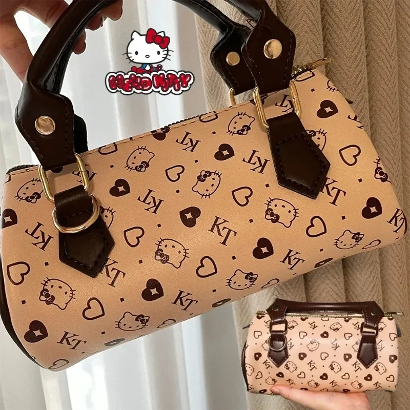 MINISO Hello Kitty Bag Vintage BrownWomen's Bag Anime Printed LuxuryHandbag Pillow Bags Korean VersatileFashion Y2k 2024 NEW