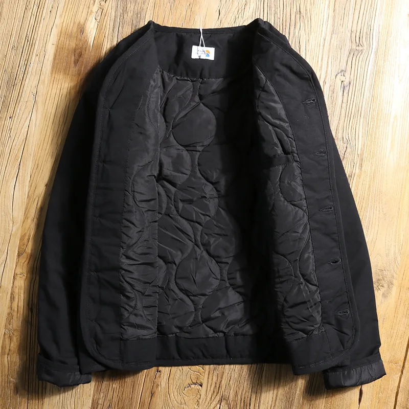 سترة مبطنة بالقطن بدون ياقة لركوب الدراجات في الخريف والشتاء في الهواء الطلق للرجال، سترة عمل مبطنة مقاومة للماء ودافئة ببطانة داخلية