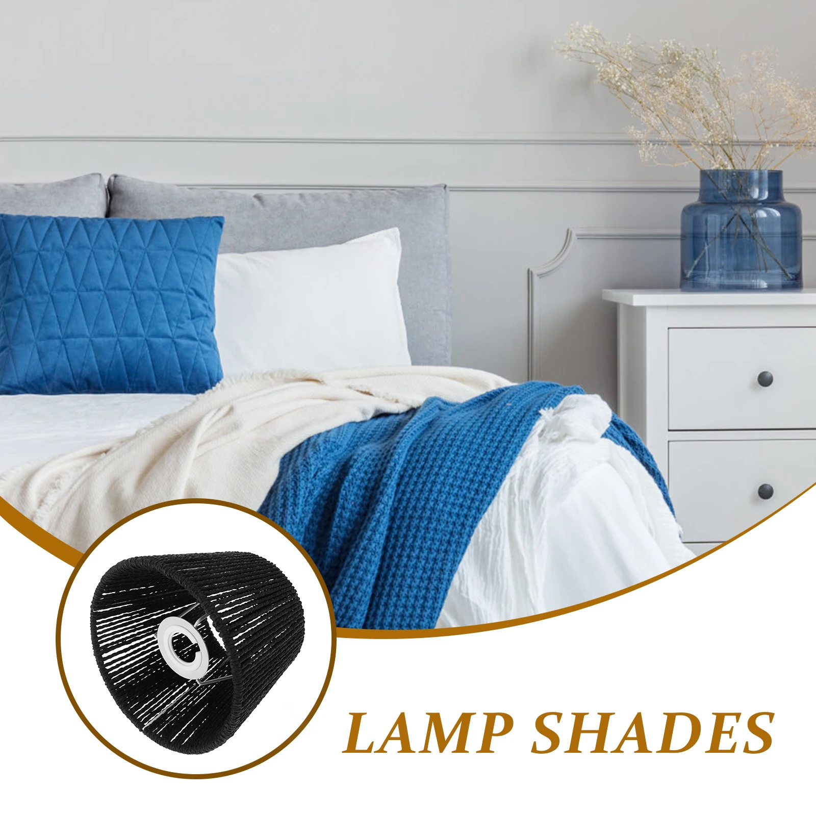 

1Pcs Hand-Woven Paper String Table Lamp Shade Black Elegant Decor Vintage Light Cover Lampshade