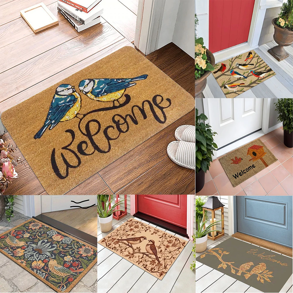 

Vintage Bird Floral Welcome Pattern Door Mat Non Slip Rug For Front Door Entryway Home Decor Nature Lovers Use