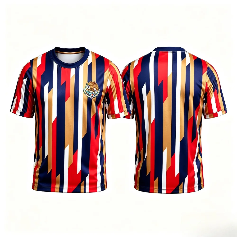Red Gold Navy Geometric Diagonal Stripe Print Men T‑Shirt Crew Neck Quick Dry Lightweight Athletic Sport Training Jersey Top