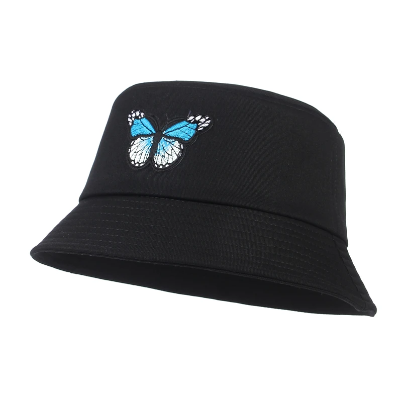 GEMVIE Embroidered Butterfly Hip Hop bucket Hat Outdoor Fisherman Hat For Girl Climbing Tourism Sun Protection Hat Cotton