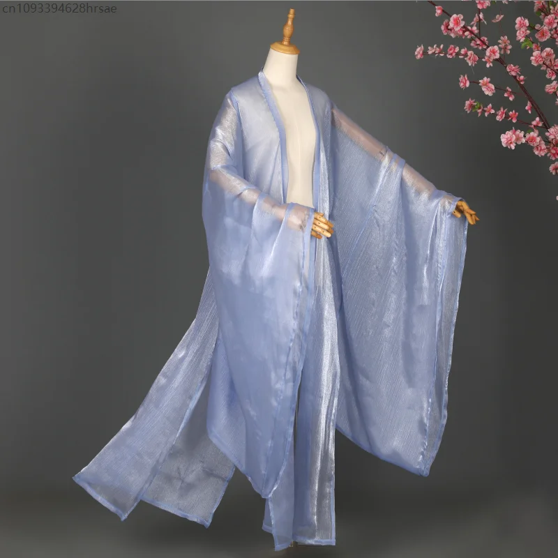 

Ancient Style Wide Sleeve Chinese Hanfu Cardigan Elegant Tulle Shiny Chiffon Overcoat Cloak Dance Performance Cosplay Costume