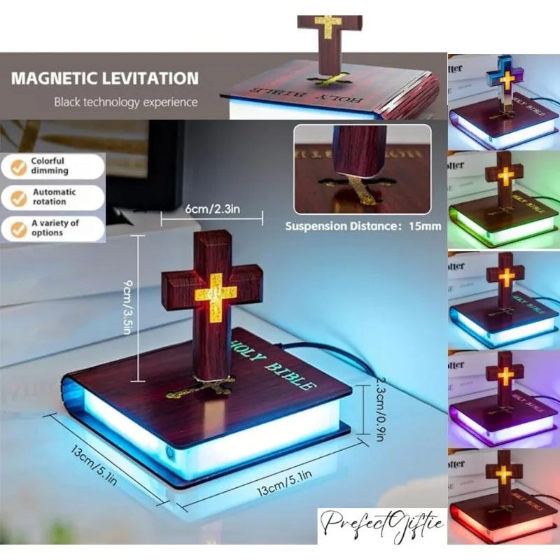 Levitating Cross Lamp Floating Cross jesus night light Christian & Catholic Gift Easter Gift Glowing Cross Ornament view 2