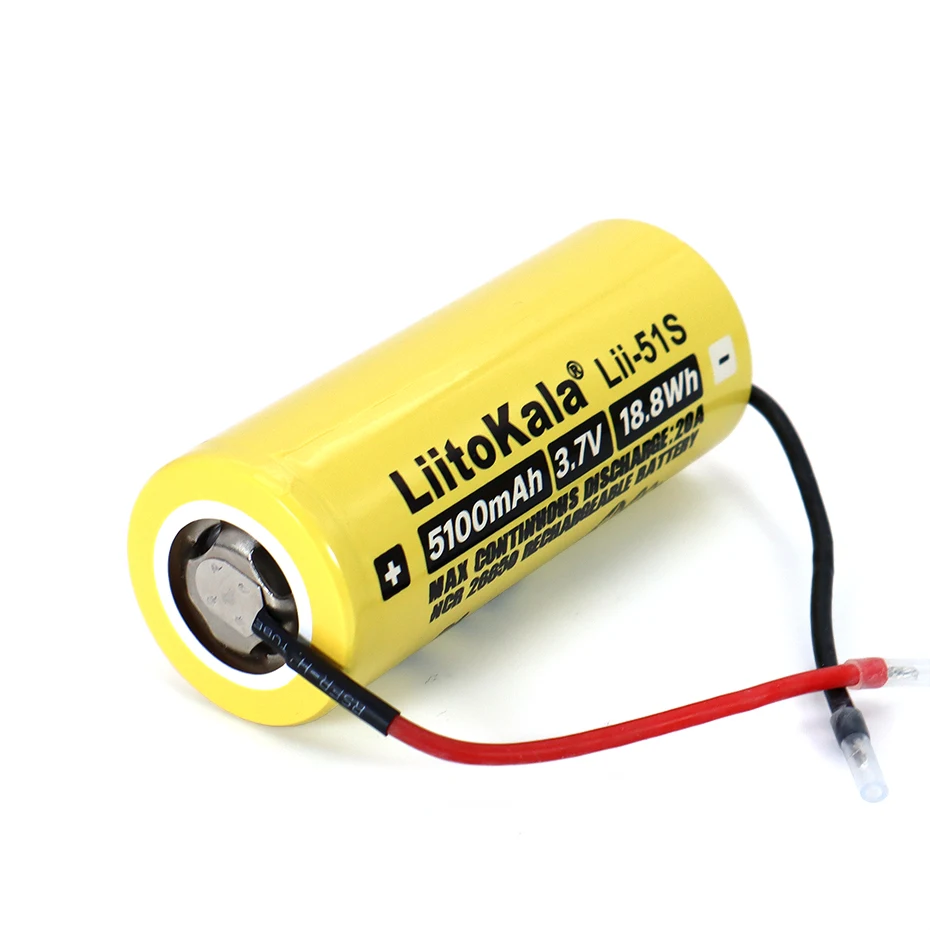 New 26650 5100mAh high Capacity Li-ion 3.7v Rechargeable Battery 20A Discharge 3.6V Power batteries + DIY Cable