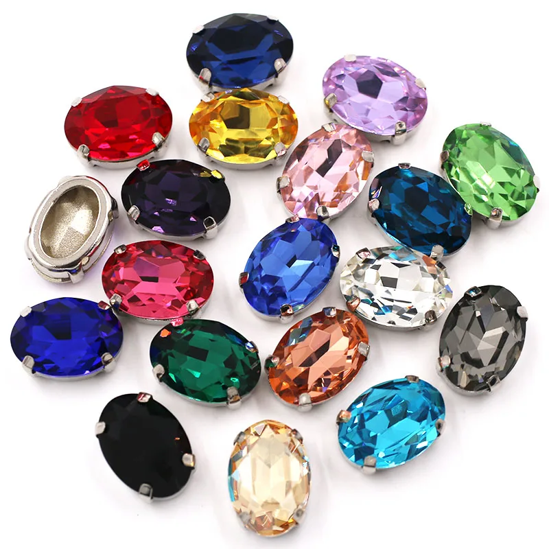 Clothing Accessories High Quality 18x25mm Oval Shape Crystal Glass Stones Sliver Claw Setting Rhinestones For Garment/Shoes/Bag